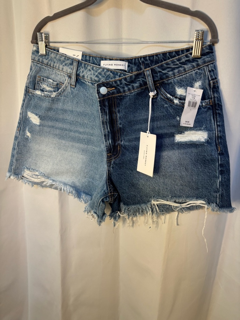 Flying Monkey Two Tone Denim Shorts NWT Ultra High Rise Distressed W30 - Picture 4 of 7